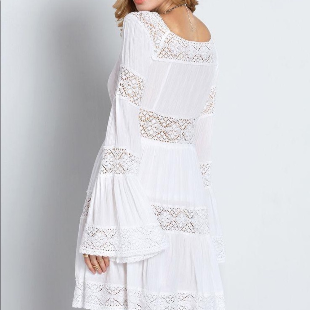 Free People White Bell Sleeve Crochet Dress
